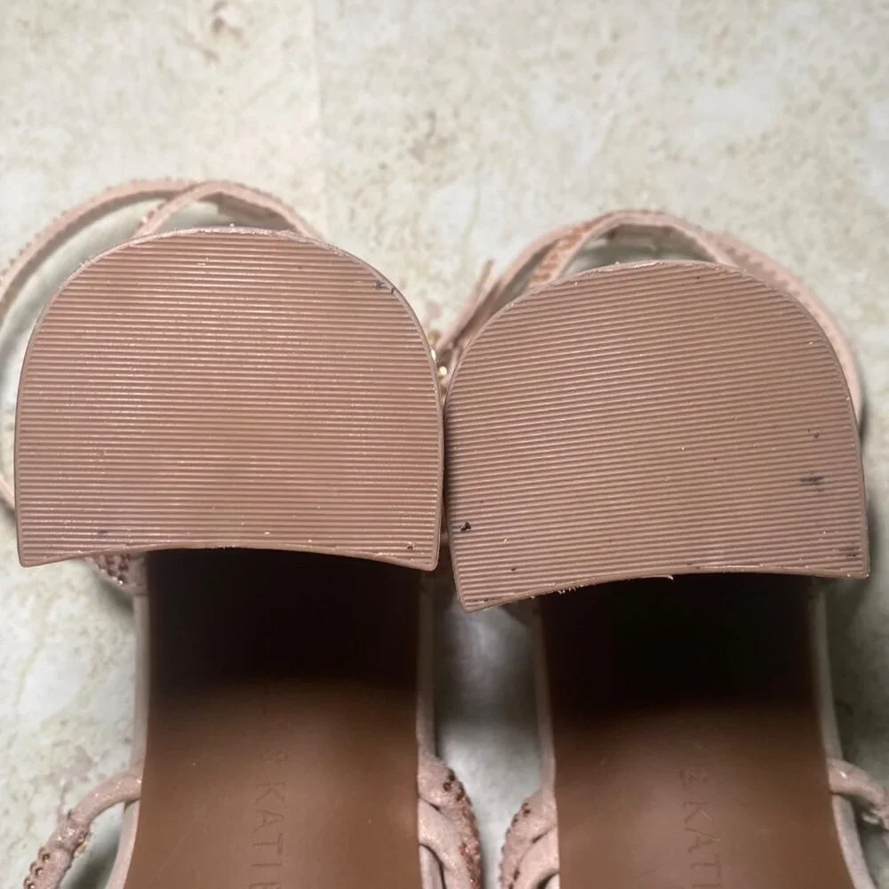 Strappy‎ Nude Rhinestone Sandals With Block Heels Prom Wedding Party - Picture 8 of 9